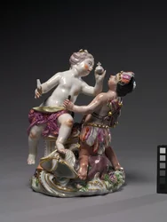 Európa és Amerika, a Chelsea Porcelain Factory által gyártott, 1760 körül