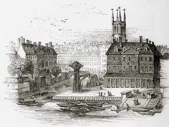 Fleet Ditch, London, Anglia 1749-ben azon a ponton, ahol Bridewellnél a Temzébe futott, Old Englandből: Képi Múzeum, kocsma. 1847