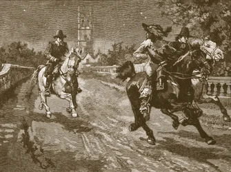 Charles repülése Oxfordból, illusztráció a Cassells Illustrated History of Englandből (szépia fotó)