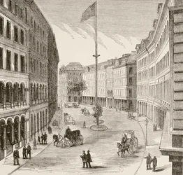 Franklin Street, Boston, Massachusetts, az 1870-es években (litho)