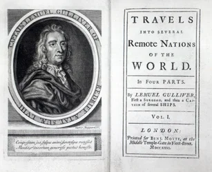 Jonathan Swift Gullivers utazásainak előlapja és címlapja, 1726