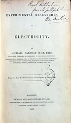 Michael Faraday (1791-1867) 1839-ben megjelent frontispiece for Experimental Researches in Electricity