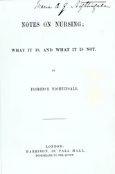 Frontispiece Florence Nightingalesnek Megjegyzések az ápolásról: Mi ez és mi nem, megjelent 1860-ban