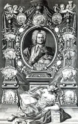 Thomas Lediard Frontispiece to Naval History of England, 1735-ben