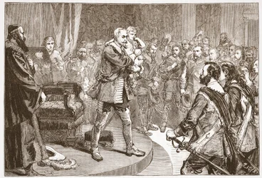 Gustavus Adolphus búcsúzik az Államoktól, illusztráció: James Aitken Wylie (1808-1890) A protestantizmus története című könyvéből, pub. 1878