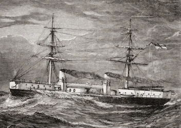 A Brit Királyi Haditengerészet HMS Inflexible, Invincible Class csatacirkálója, illusztráció a Saját magazinból, a Children