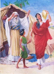 Hágár és Ismáel, a Thomas Nelson által kiadott The Bible Picture Book-ból, 1950 körül.