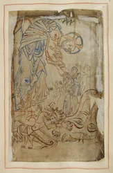 A pokol elszántása, a "Tiberius Psalter"-ből, Cotton MS Tiberius C VI, f.14 , 1050 körül (pergamen).