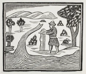 Nyilvántartást vezet az időről és az eseményekről, illusztrációja a Chap-books of the Eightenth Century, John Ashton, pub. 1882