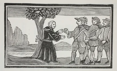 Egy fához kötötte az apát, illusztrációja a Chap-books of the Eighteenth Century, John Ashton, kocsma. 1882