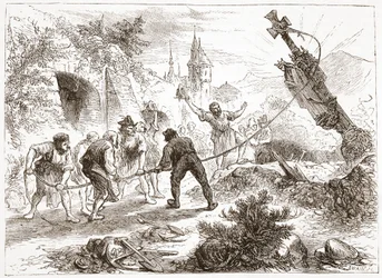 Hottinger megsemmisíti a képet, illusztráció: A protestantizmus története James Aitken Wylie (1808-1890), pub. 1878