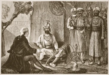 Hyder Ali és a misszionárius, illusztráció a Cassells Illustrated History of India-ból, James Granttől, pub. 1879