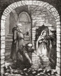 Illusztráció George Cruikshank nyomán a "Netley Abbey: A Legend of Hampshire"-hez, a "The Ingoldsby Legends or Mirth and Marvels"-ből, Thomas Ingoldsby 1865-ben megjelent.
