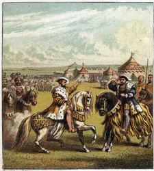 Interjú Franciaország és Anglia királyával, I. Francoisszal (1494-1547) és VIII. Henrikkel (1491-1547) az Aranyruha táborában június 7-én