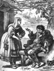 La Megere megszelídített (A cickány megszelídítése) - Illusztráció a „William Shakespeare műveiből””” 1866-ban - A kiadás illusztrációi és általános formája Cassell illusztrált Shakespeare-jéből származik, amely Londonban jelent meg.