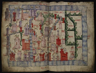 Lansdowne 204 ff.225v & 226 Skócia térkép, John Harding, 1450 körül (tinta és tempera pergamenen)
