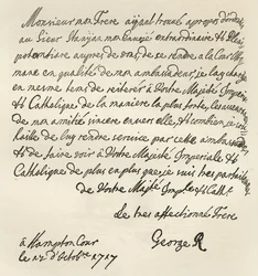 I. György levele VI. Károlyhoz, 1717, megjelent a „Leisure Hour”, 1891