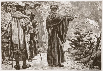 Luther Burning the Popes Bull, illusztráció: A protestantizmus története, James Aitken Wylie (1808-1890), pub. 1878