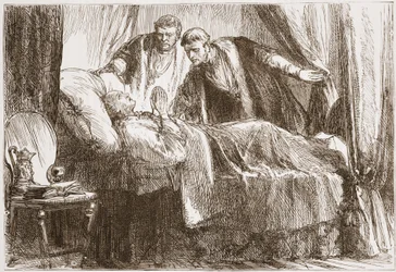 Luther a halálos ágyán, illusztráció: James Aitken Wylie (1808-1890) A protestantizmus története című könyvéből, pub. 1878