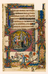 MS 1-2005, fol. 58r: Saul elküldi Doeget, hogy ölje meg Nob papjait, a Macclesfield Psalter kezdőbetűje, Sarum használata, East Anglia, 1330 körül