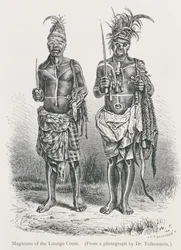 A Loango partvidék mágusai, Dr. Falkenstein fotójáról metszve, Friedrich Rayzel professzor "Az emberiség története" 1. kötetéből, 1896.