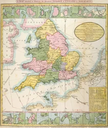 Nagy-Britannia térképe, Napóleon Bonaparte (1769-1821) fenyegetett inváziója 1803-ban (színes litó)