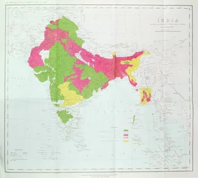 India térképe, amely a birodalmi felmérések előrehaladását mutatja, H. R. Thuillier, R. E. ezredes, India főfelmérője irányítása alatt, 1888.