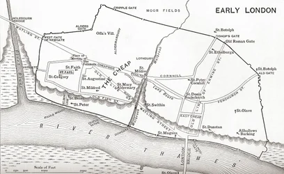 London térképe a XI. században, J. R. Green „A Short History of the English People” című, 1893-ban kiadott művéből