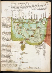 Alsó-Egyiptom térképe, Sir Walter Raleigh (1552-1618) jegyzetfüzetéből, 1606-08 körül (toll és tinta papíron)