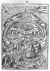 Utópia szigetének térképe, könyvelőlap, 1563