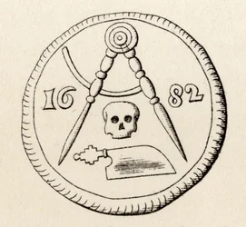 A maastrichti ácsok szabadkőműves pecsétje, 1682-re datálva, Thomas C. Jack által kiadott „The History of Freemasonry, II. kötet”, London, 1883