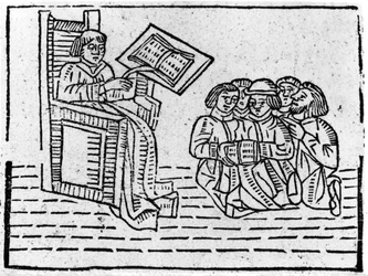 Mester és tanítványok, 1481 körül (fametszet)