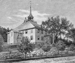 Találkozóház Hinghamban, illusztráció az „Amerika narratív és kritikai története” III. kötetéből, 1886