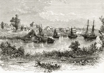 Melbourne, 1840, Howard Willoughby „Australian Pictures” című művéből, a Religious Tract Society, London, 1886.