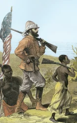 Mr. Henry Morton Stanley (1841-1904) A Tanganyika-tóhoz közeledik (későbbi színezés)