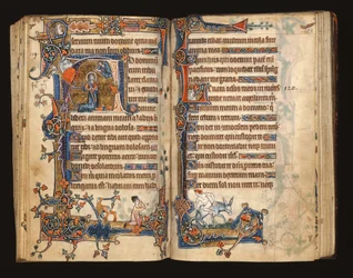 Ms 1-2005, ff.182v-183r: Dávid imádkozik, történetíró kezdőbetű a Macclesfield Psalterből, Use of Sarum, East Anglia, 1330 körül
