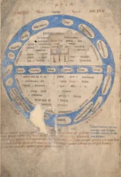 Ms 254, f.1v: Mappa Mundi, egy Bestiáriumból, 1200-30 körül