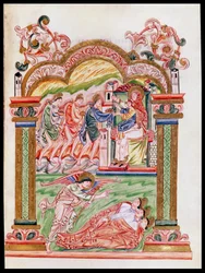 Ms 274 (Y-6) fol.37 Az álom és a mágusok imádása, Jumieges Róbert misekönyvéből, 1016 körül
