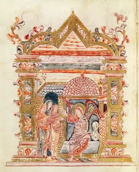 Ms 274 (Y-6) fol.72v Szent asszonyok a sírnál, Jumieges Róbert Misekönyvéből, 1016 körül