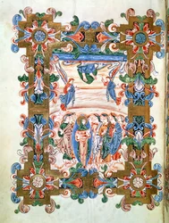 Ms 274 (Y-6) fol.81v Krisztus mennybemenetele, Jumieges Róbert misekönyvéből, 1016 körül