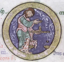 Ms Hunter 229 f.5r Libra, a Hunterian Psalterből, 1170 körül (toll, tinta és tempera pergamen) (részlet)