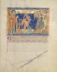 Ms L.A. 139-Lisboa fol.31 St. John nézi, hogy egy angyal segít a nőnek megszökni a vörös sárkány elől, a Gulbenkian Apokalipszis elől, 1265-70 körül