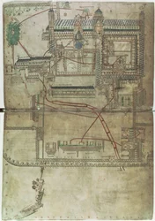 Ms R 171 f.285 Canterbury katedrális és a vízvezeték-rendszer terve, az „Eadwine Psalter”-ből, 1150 körül (vellum)