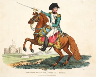 Napóleon Bonaparte, Franciaország császára, vésette Romney, kocsma. Richard Evans, illusztráció a Waterloo-i csata történetéről, William Mudford, 1816