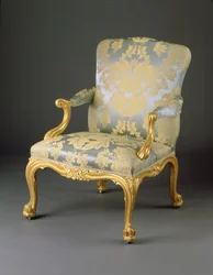 Egy négy darab III. György fotelből, 1765 körül (faragott aranyozott fa és kárpit)