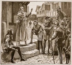 Williams egyik szegény papja prédikál az embereknek, illusztráció a Cassells Illustrated History of Englandből (szépia fotó)