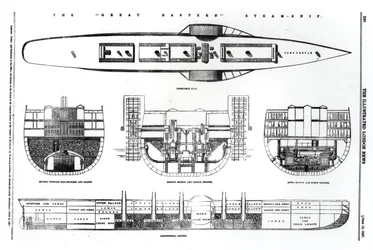A Nagy Keleti gőzhajó terve és keresztmetszete, 1857