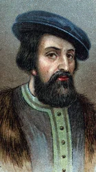HERNANDO (Hernan) CORTES (Cortez) (1485-1547) portréja, angol hódító - A „” Férfiak vezetői” sorozatból” – Kromolitográfia – Angol iskola, XX.