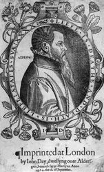 John Day portréja, a Foxes Book of Martyrs előlapja, 1564