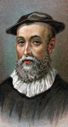 John Knox (1514-1572) portréja. Skót lelkész, a skóciai protestáns reformáció vezetője - Az „Emberek vezetői” sorozatból - 20. század